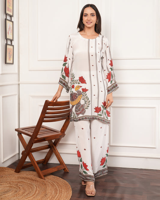 White Cream Color Cord Set with Awesome Printed Work