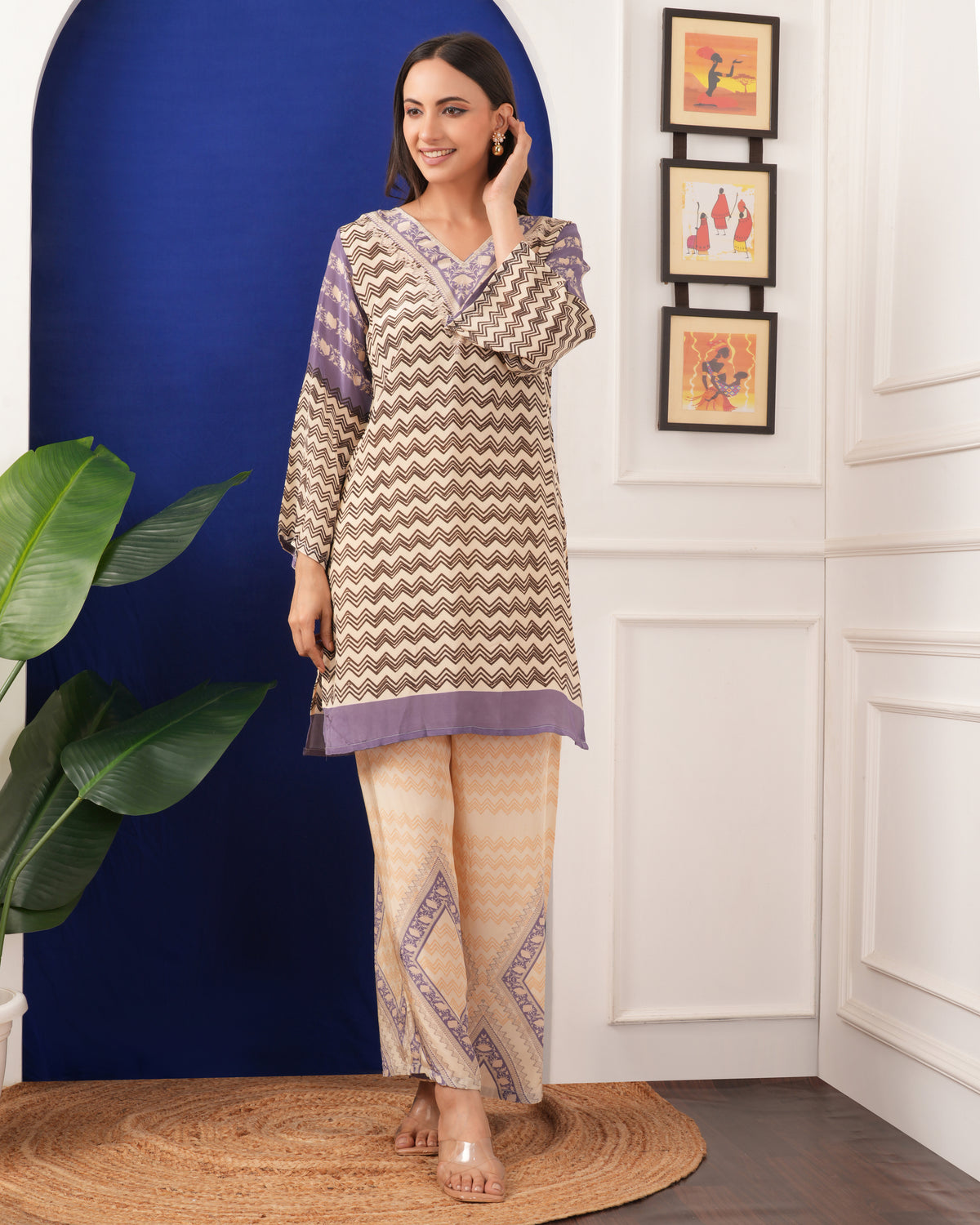Lilac Chevron Kurta Palazzo Set