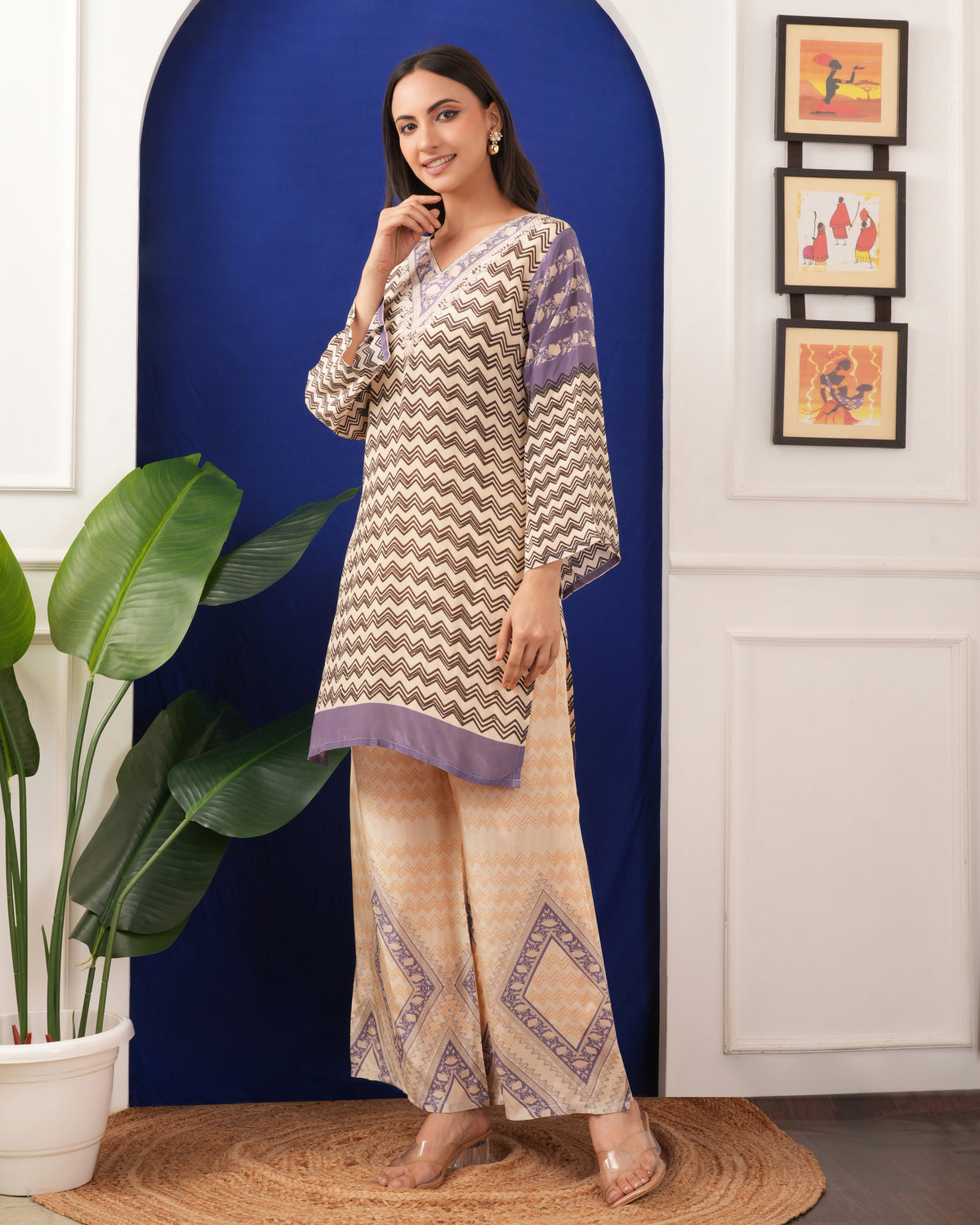 Lilac Chevron Kurta Palazzo Set
