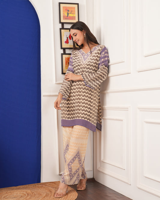 Lilac Chevron Kurta Palazzo Set