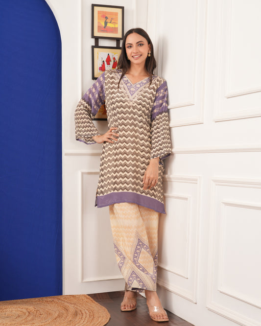 Lilac Chevron Kurta Palazzo Set